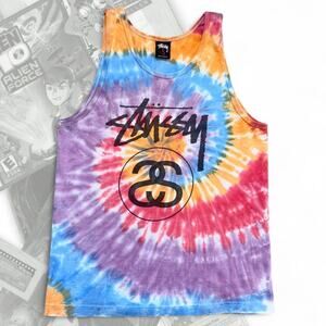 Rainbow Tie Dye Stussy SS Graphic Tank Top